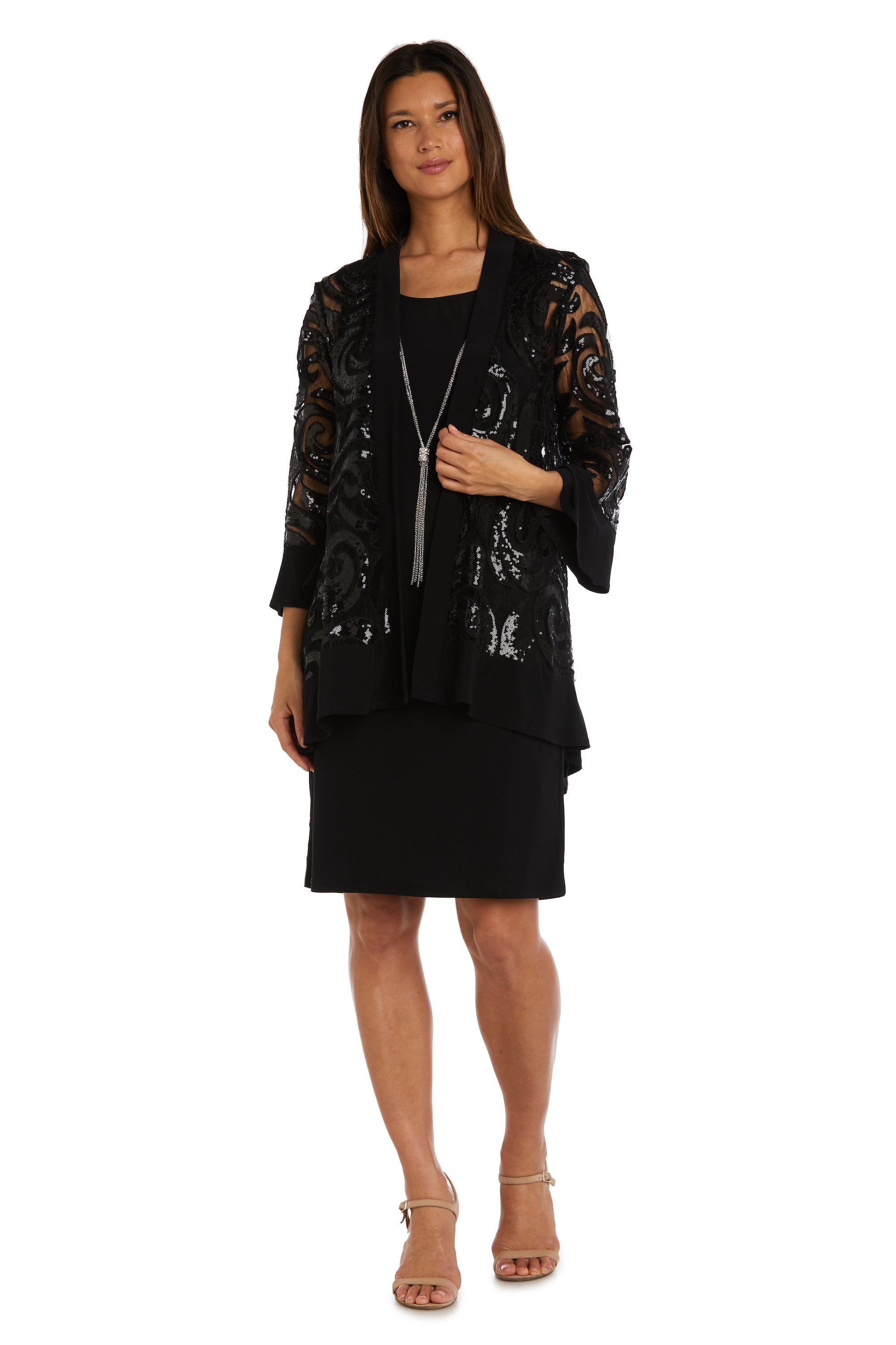 Petite Women's 2 Piece Sequin Lace Jacket Long Dress – SleekTrends