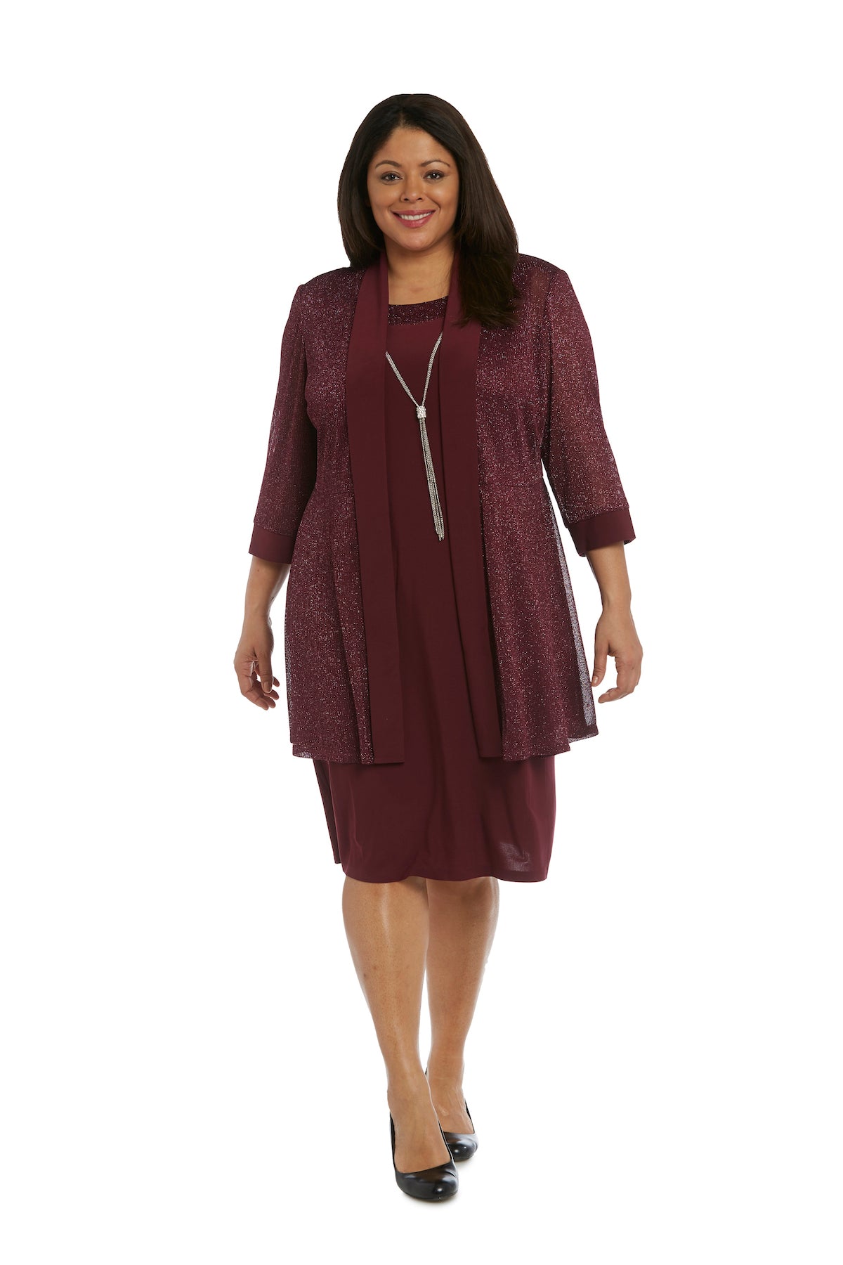 Buy Plus Size Sleeveless Dress and Jacket Set with Metallic Touches