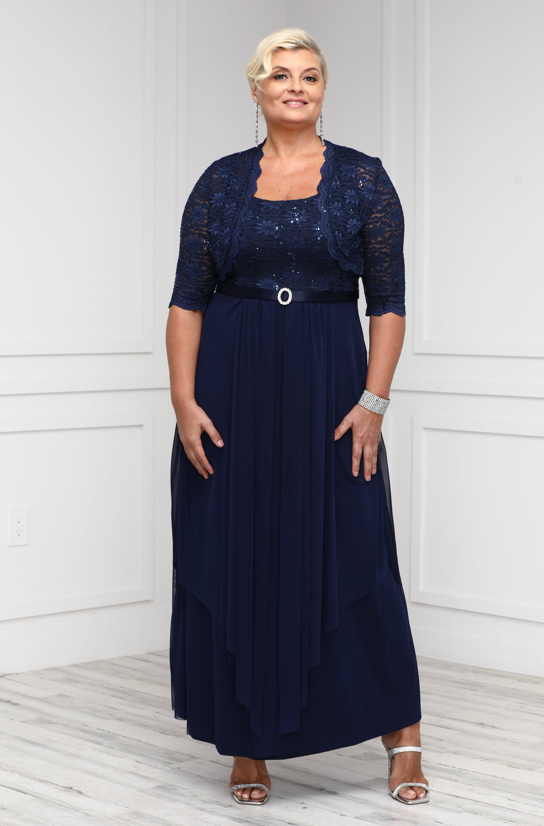 Sequined Navy Blue Plus Size Mother Of The Mother Of Bride