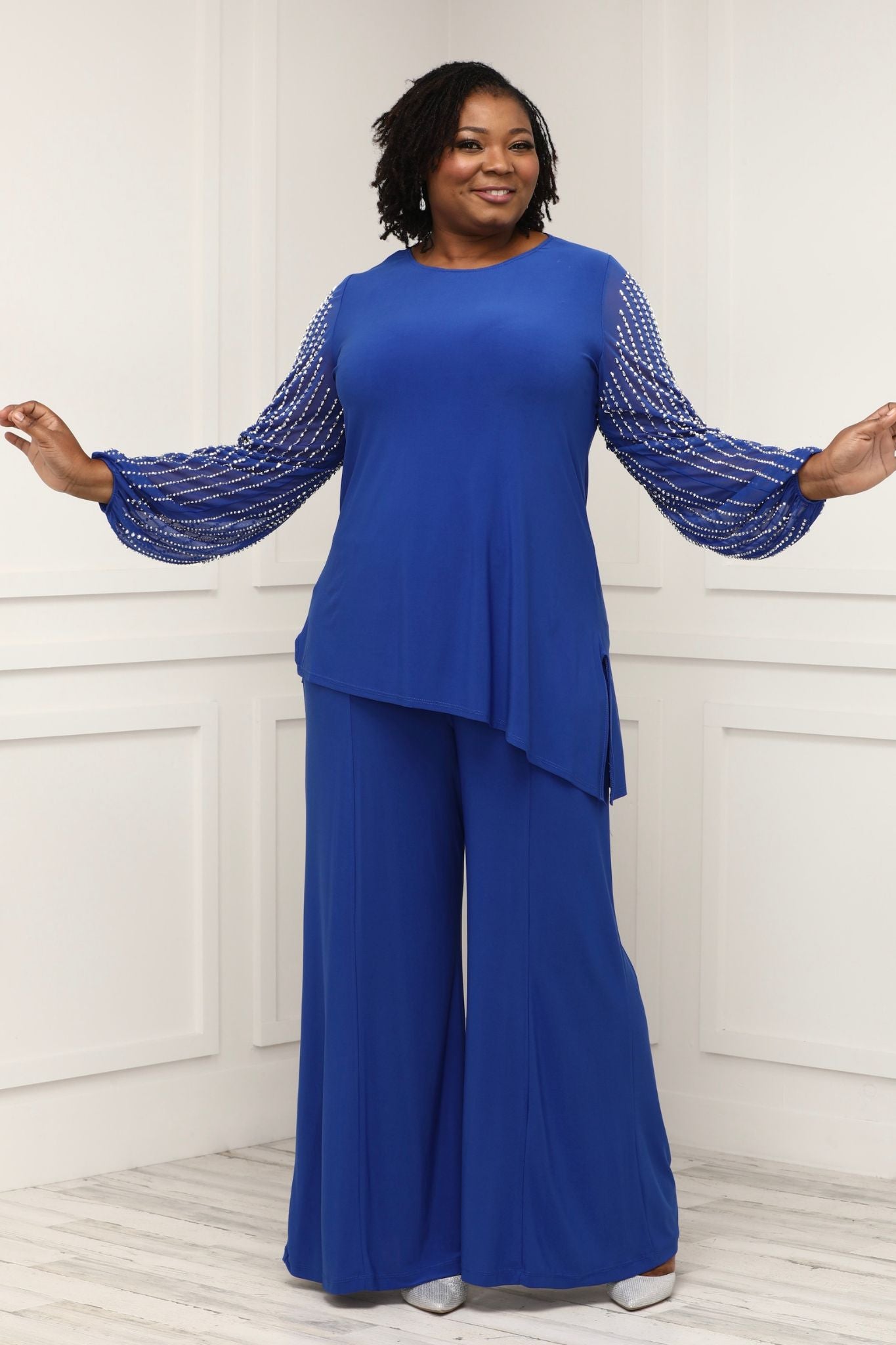 FRSASU Plus Size Long Sleeve clearance,Women's Long Sleeve Solid Suit Pants  Elegant Business Suit Sets Blue 12(XXL) 