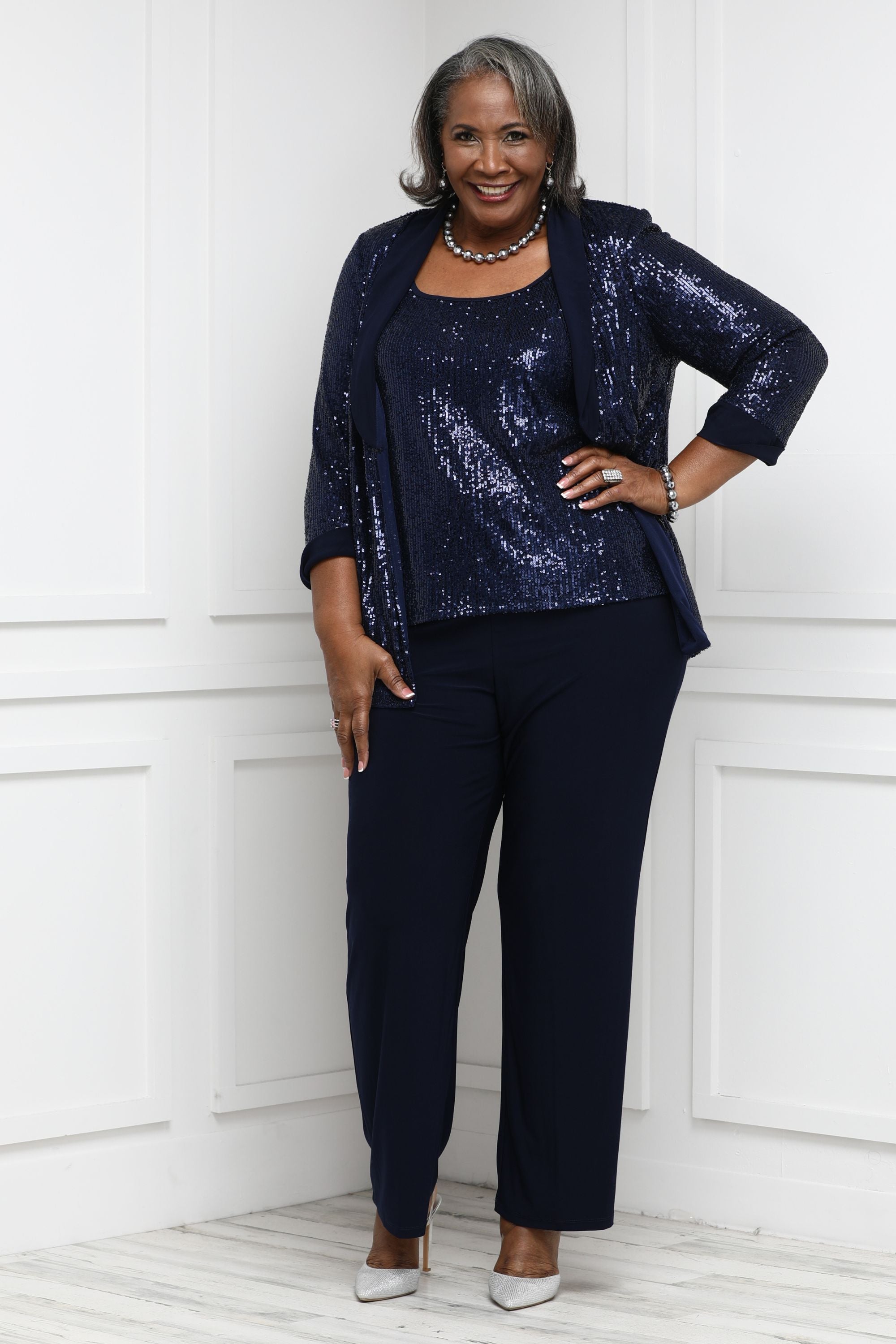 Sequin plus 2024 size pant suits