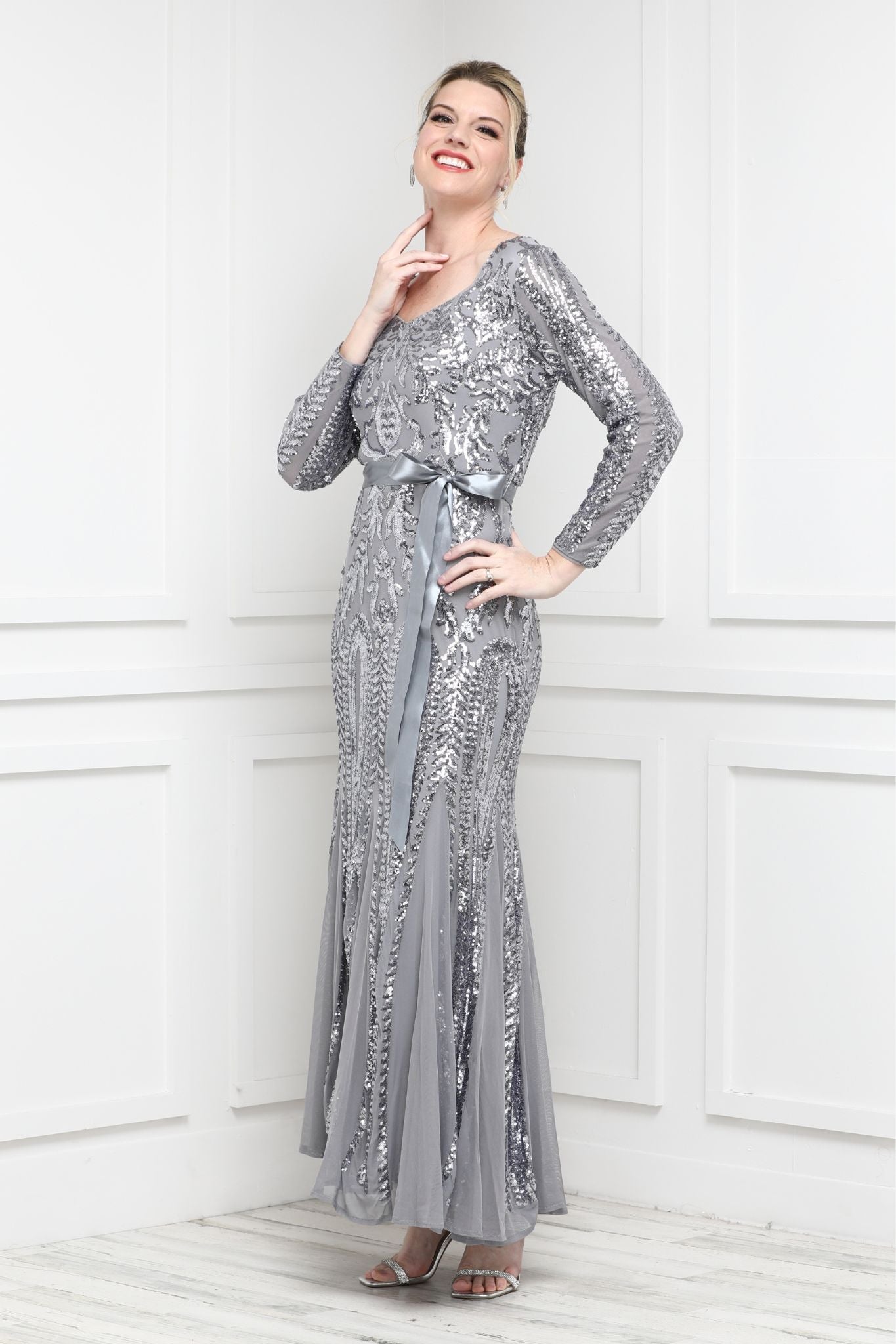 Embellished floor length outlet dress