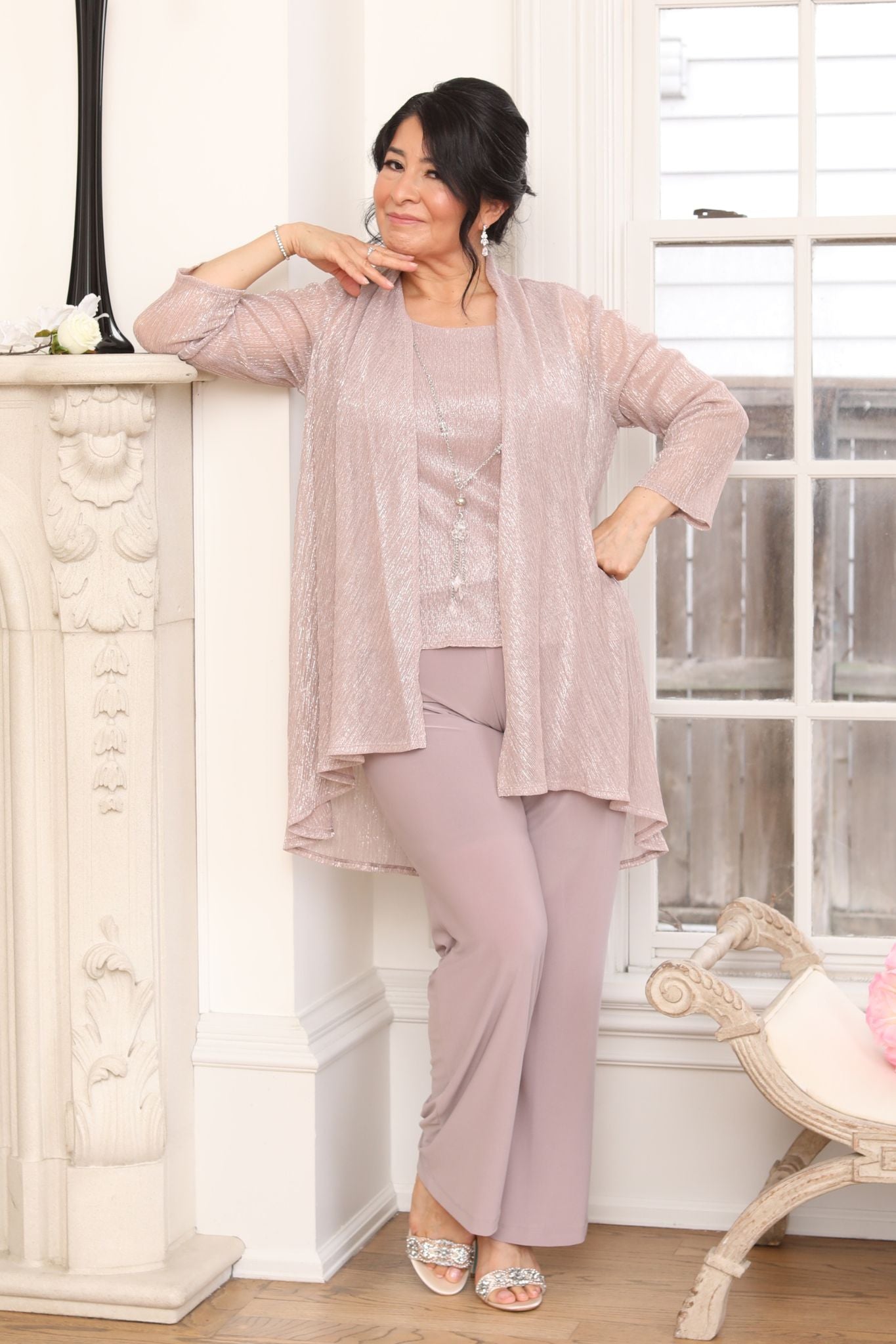 Plus size 3 piece duster hot sale pant suit