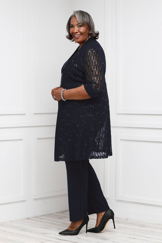 R&M Richards Plus Size 3 Piece Sequin Lace Jacket Pantsuit – SleekTrends