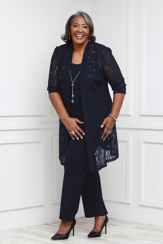 R&M Richards Plus Size 3 Piece Sequin Lace Jacket Pantsuit – SleekTrends