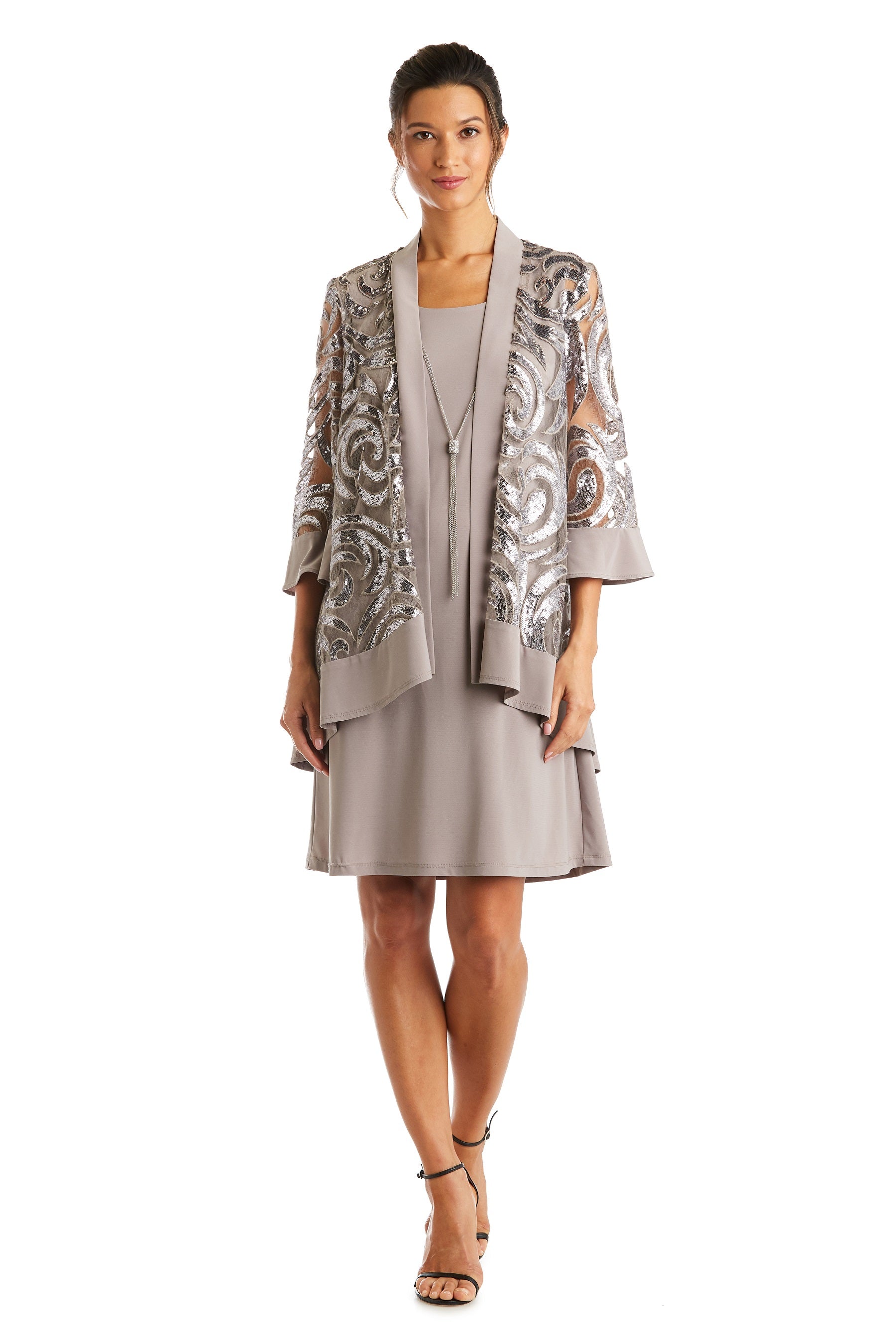 Itrh Paris Jacket Dress | Silver, Crystal, Net, Lapel Collar, Full