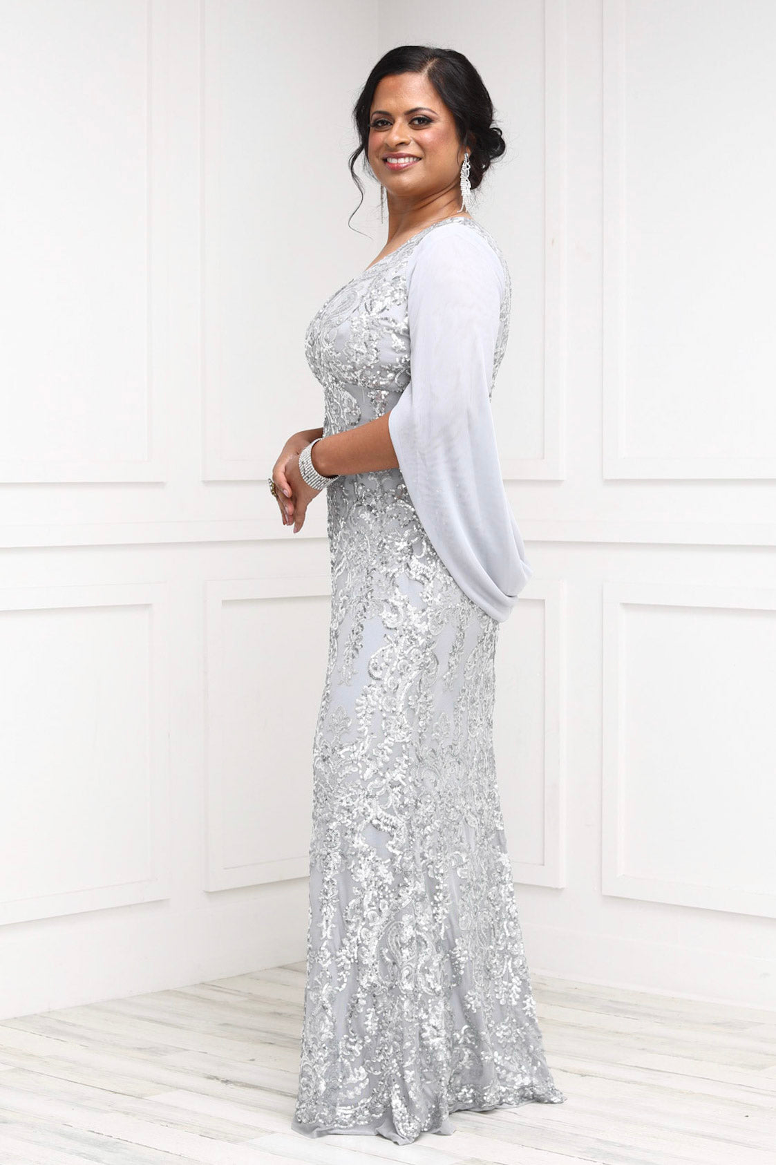 Women Long Beaded Sheer Wrap Gown- Mother of the Bride Dress – SleekTrends