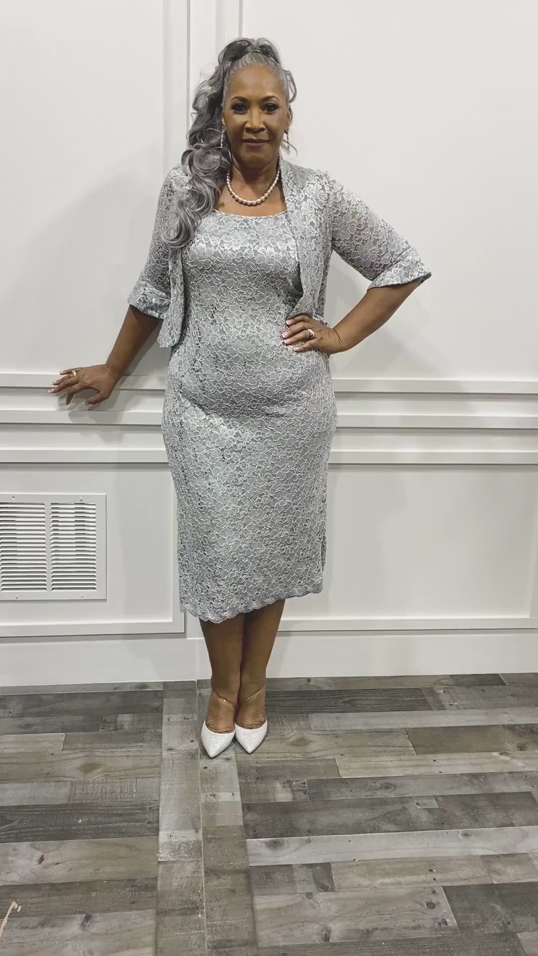 R&M Richards Women's Plus Size Sequin Lace Mother of The Bride Jacket Dress