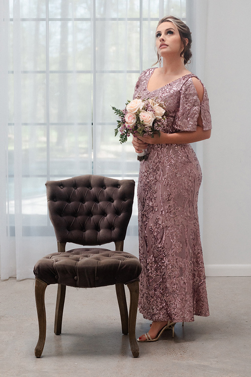 Alex evenings clearance rose gold dress