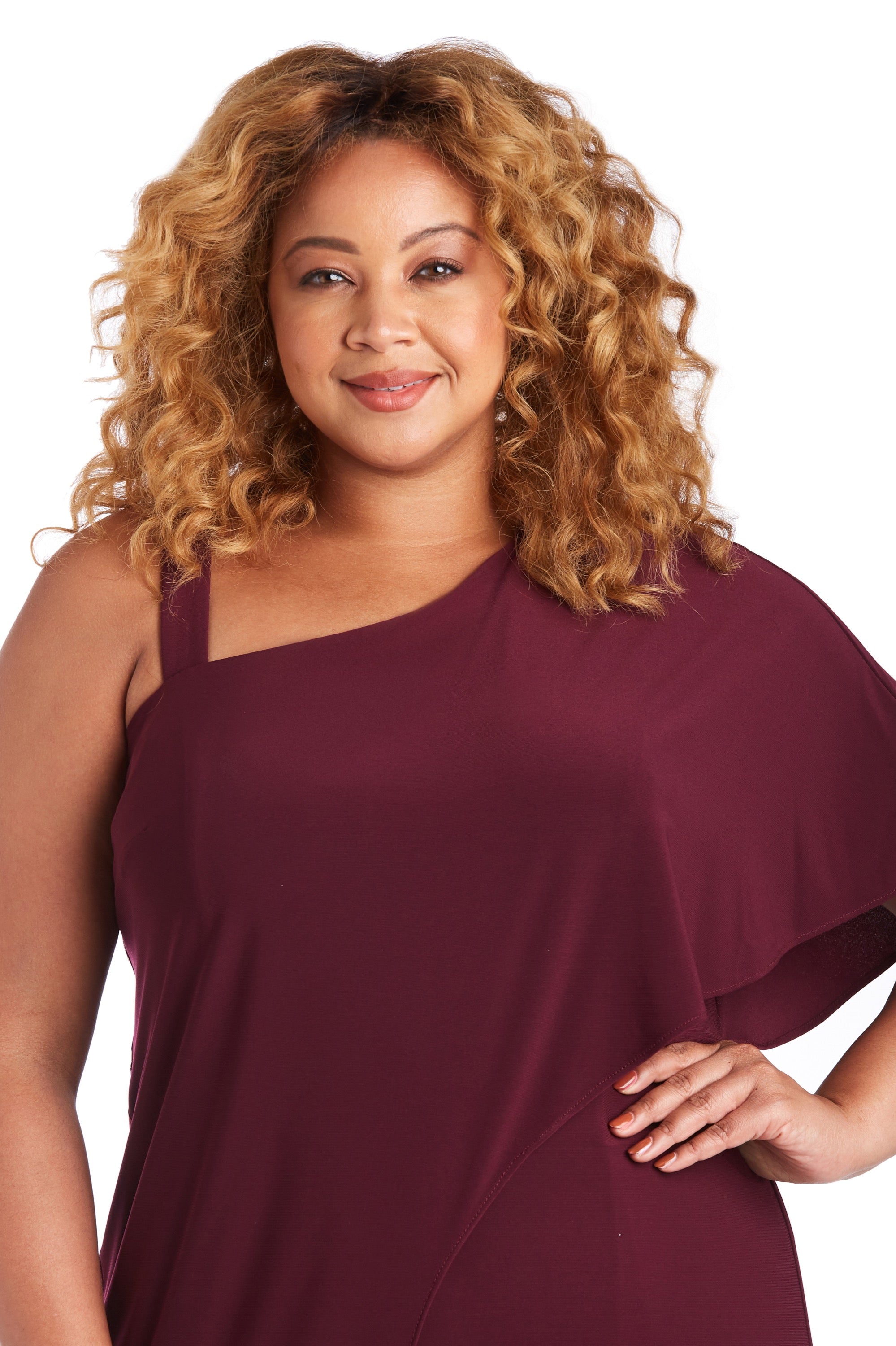 Plus Size Flared Jumpsuit with Single Shoulder, Overlay, and Draped Sleeves