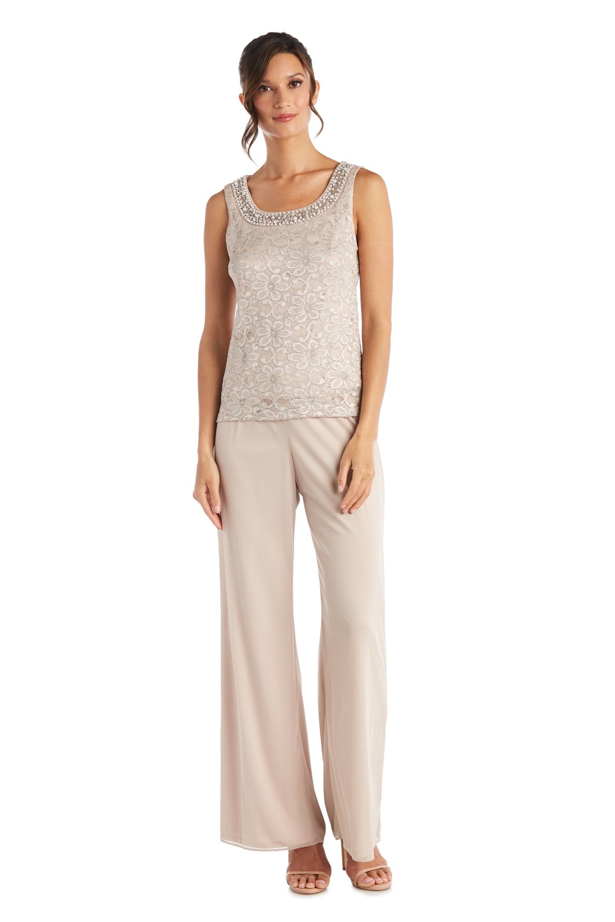 Shop R&M Richards Women's Beaded Neck 3 Piece Long Pant Set