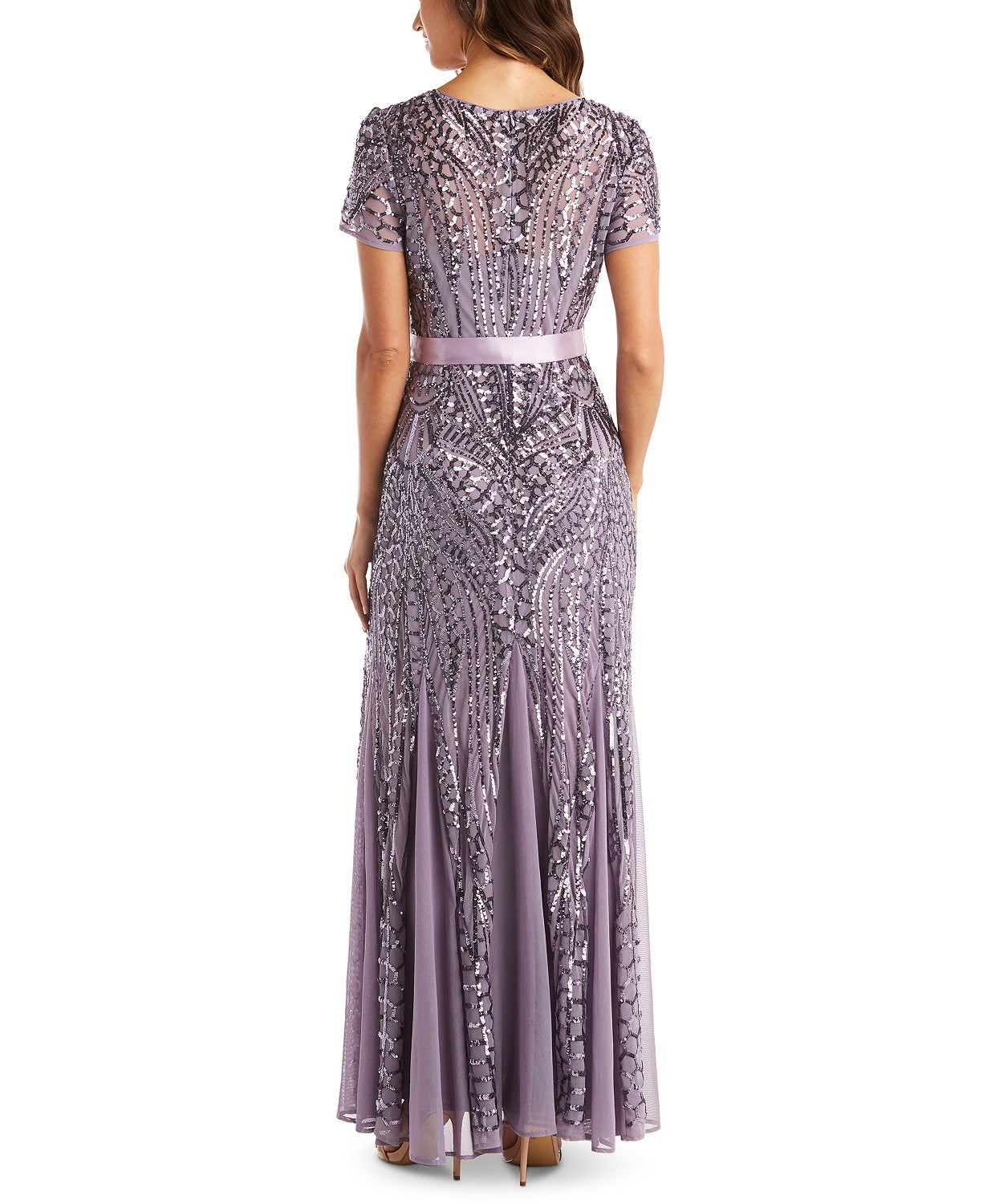 R&m richards embroidered hot sale sequin panel gown