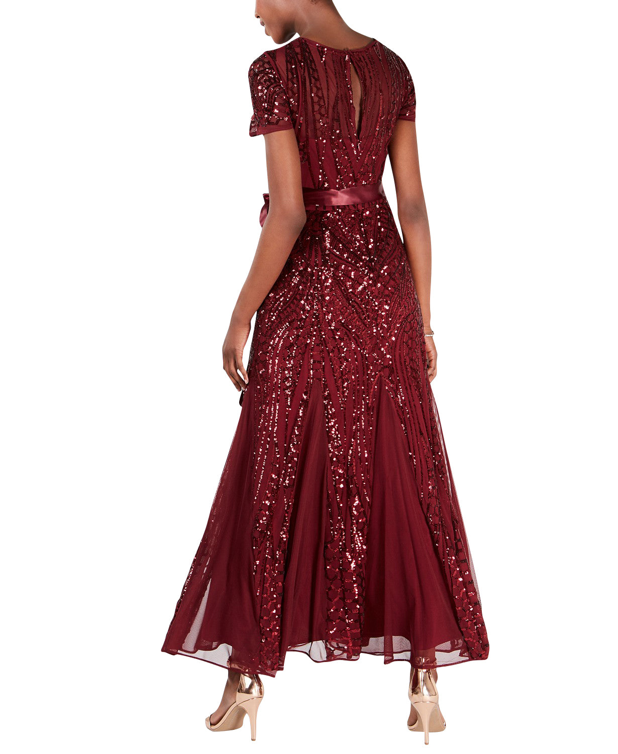 Women's One Piece Short Sleeve Embellished Sequin Evening Gown - Missy