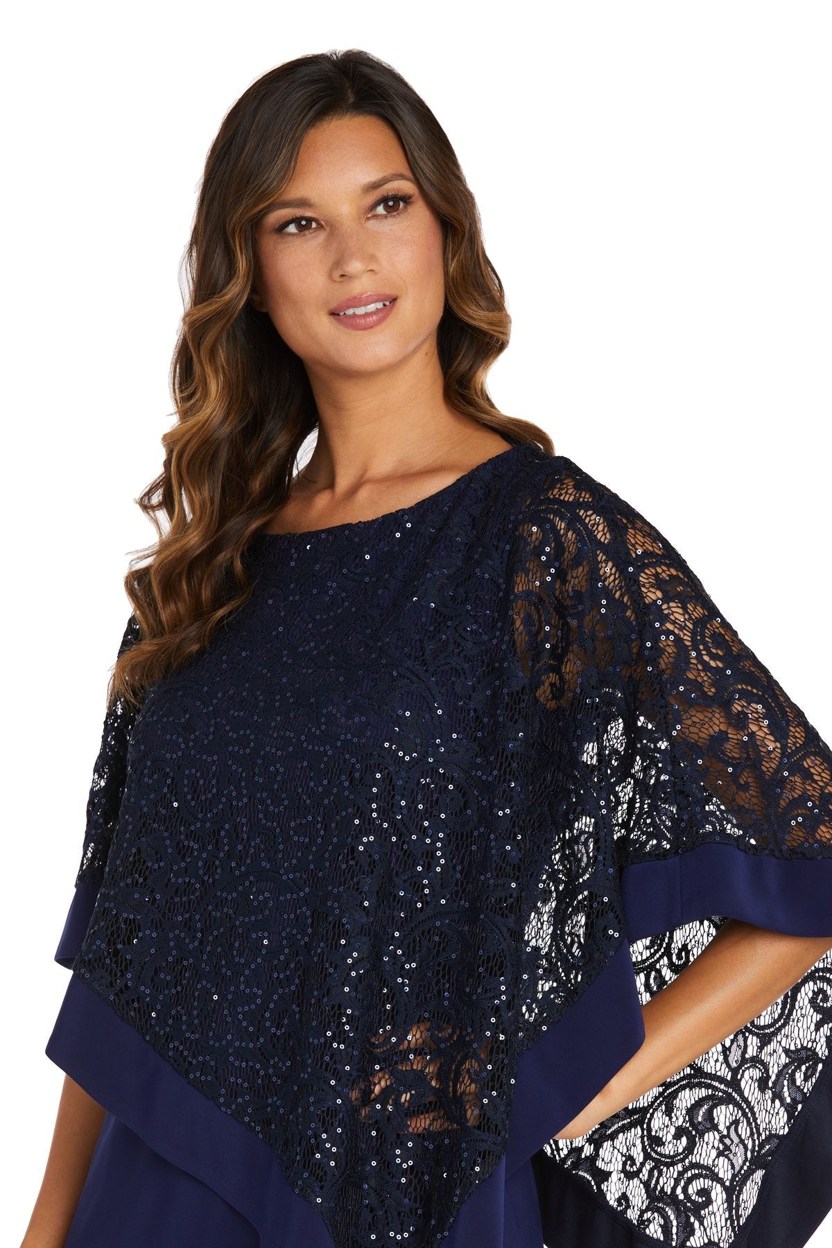 Women's Draped Sequin Lace Poncho Party Dress - Cocktail Dress