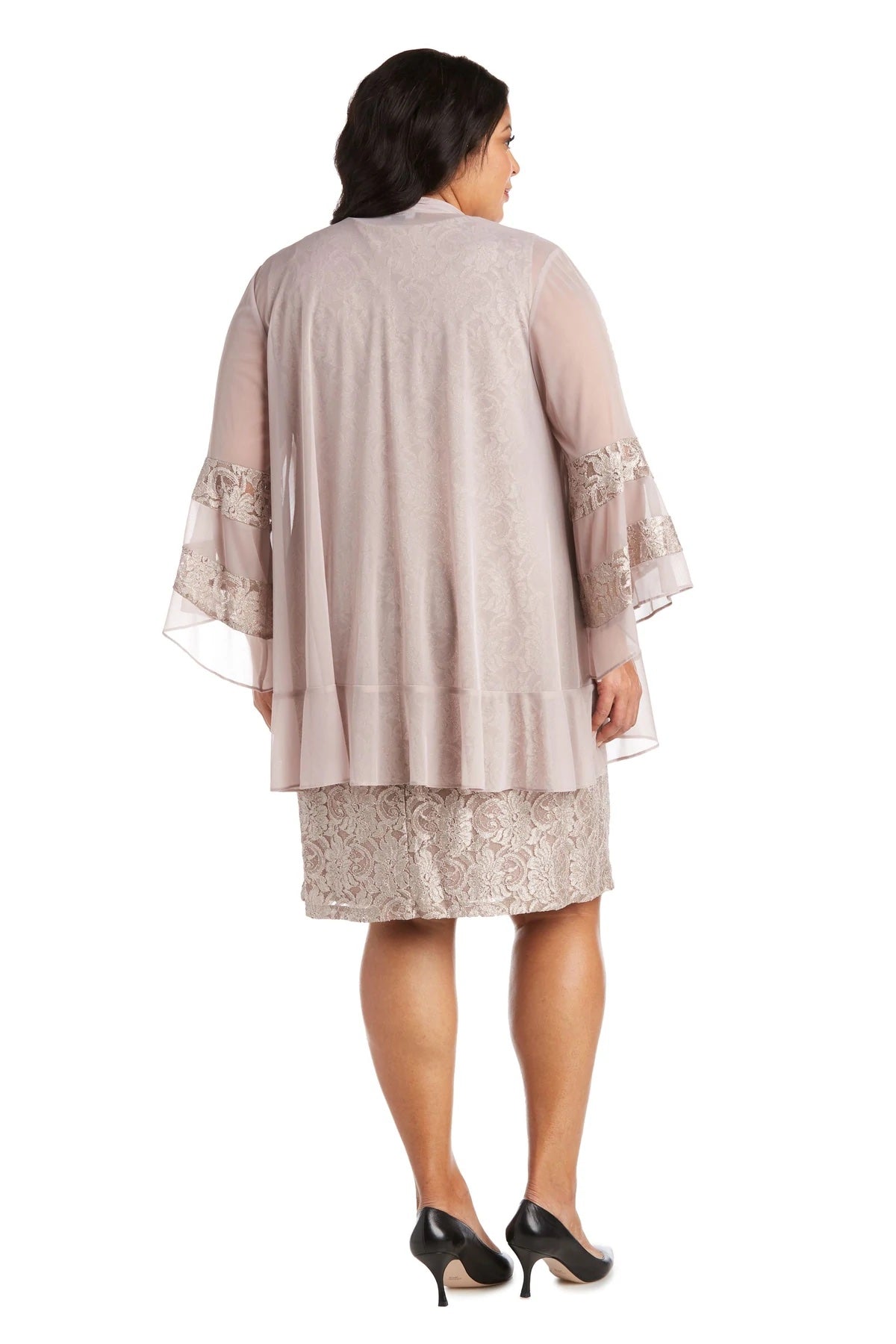 R&M Richards Women's Plus Size 2 Piece Bell Sleeve Chiffon Jacket Dress -  Mother of The Bride Dress