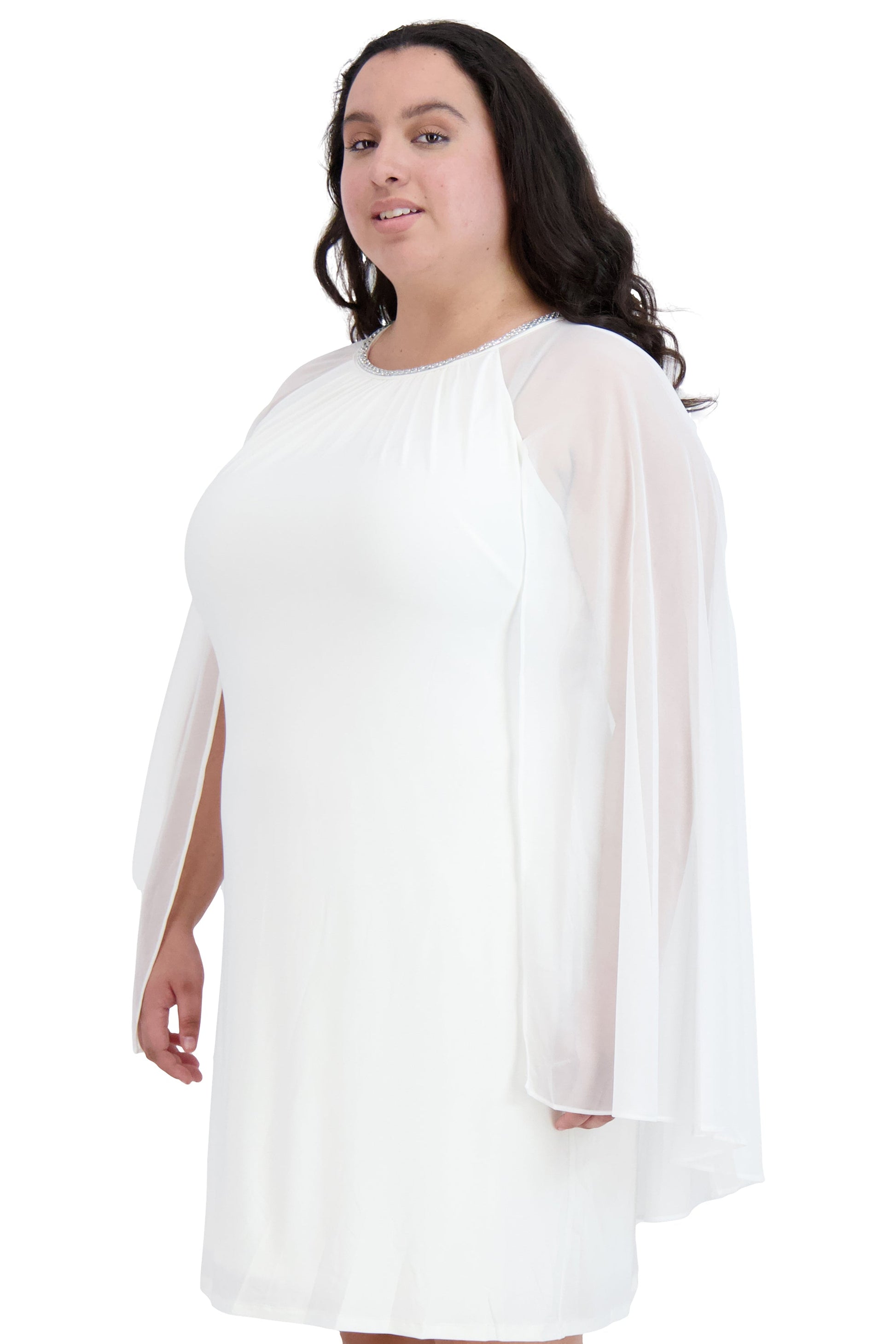 Women Plus Size Cape Dress with Rhinestone Neckline – SleekTrends