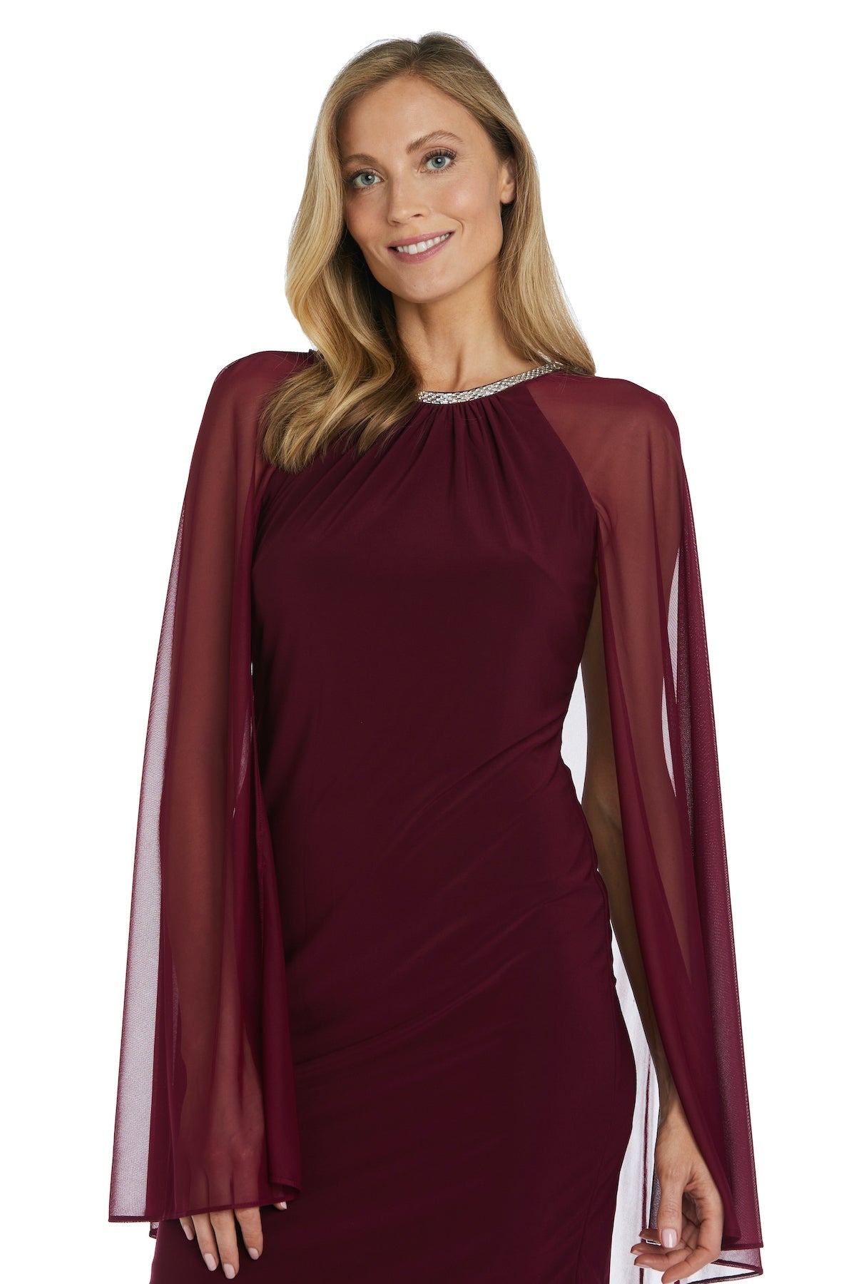 Women's Cape Knee Length Dress with Rhinestone Neckline – SleekTrends