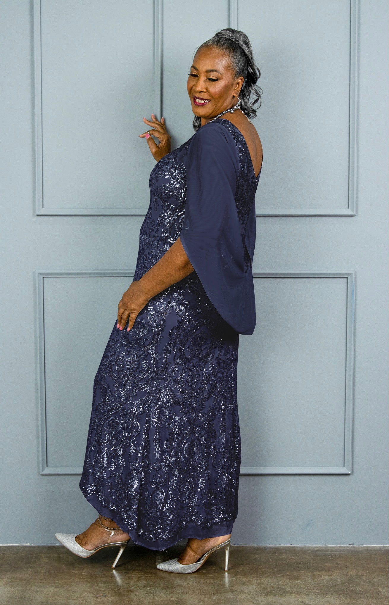 Navy wrap dress long best sale