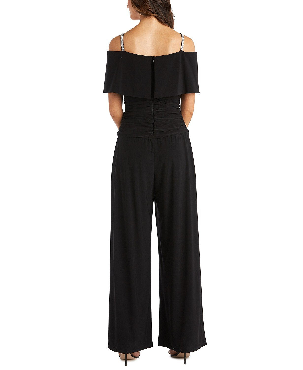 R&M Richard's Petite Women's Cold Shoulder Ruched Waist Jumpsuit - Wedding  Guest Outfit Petite