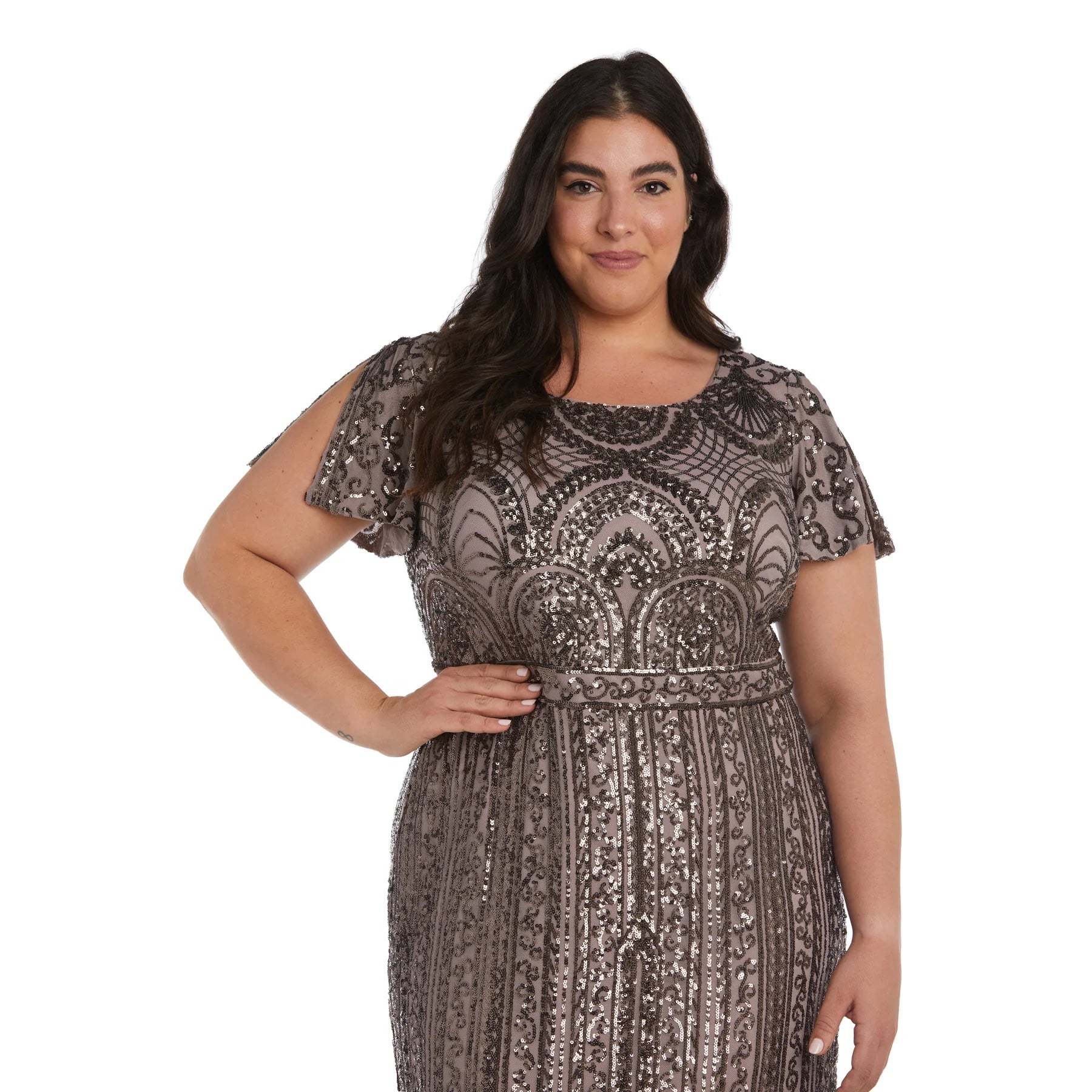 Plus size formal top dresses grey