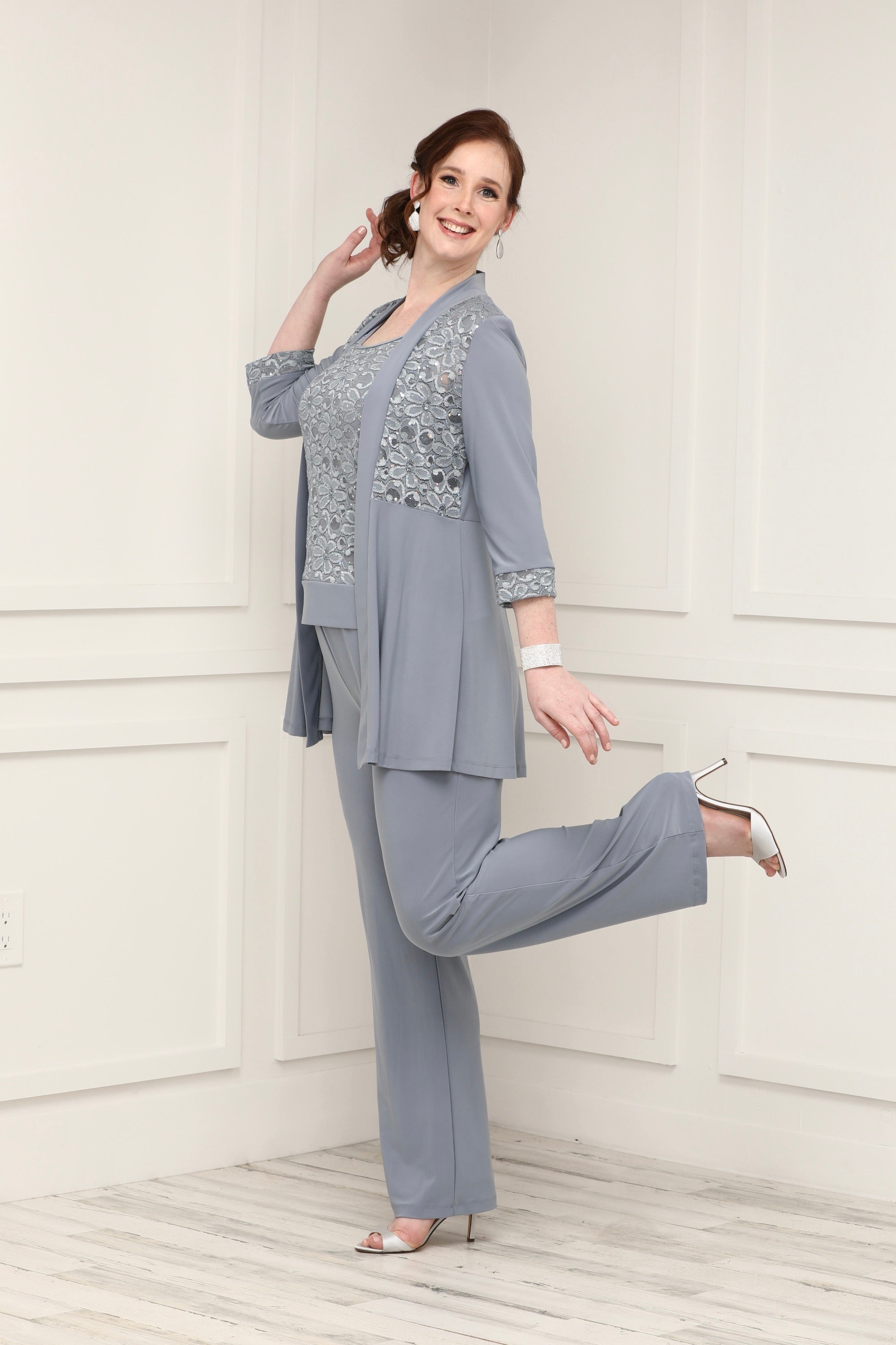 Shop R M Richards Women s Lace ITY 2 Piece Pant Suit SleekTrends