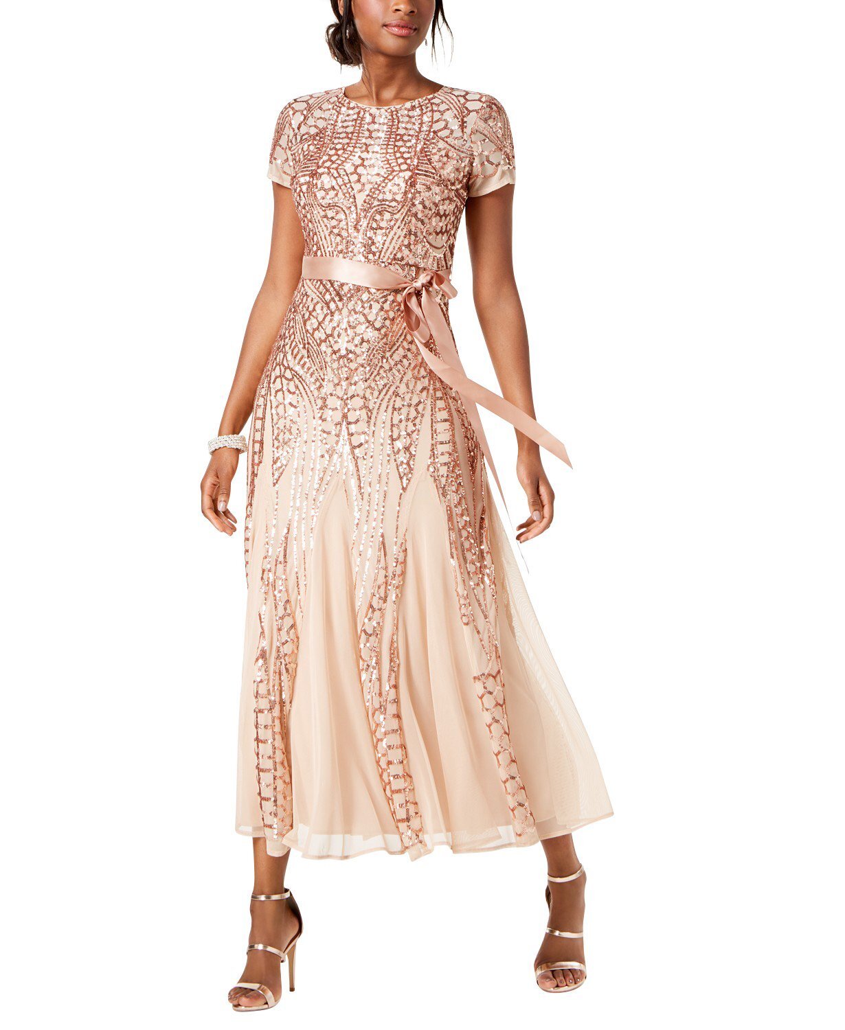 Women's One Piece Short Sleeve Embellished Sequin Evening Gown - Missy