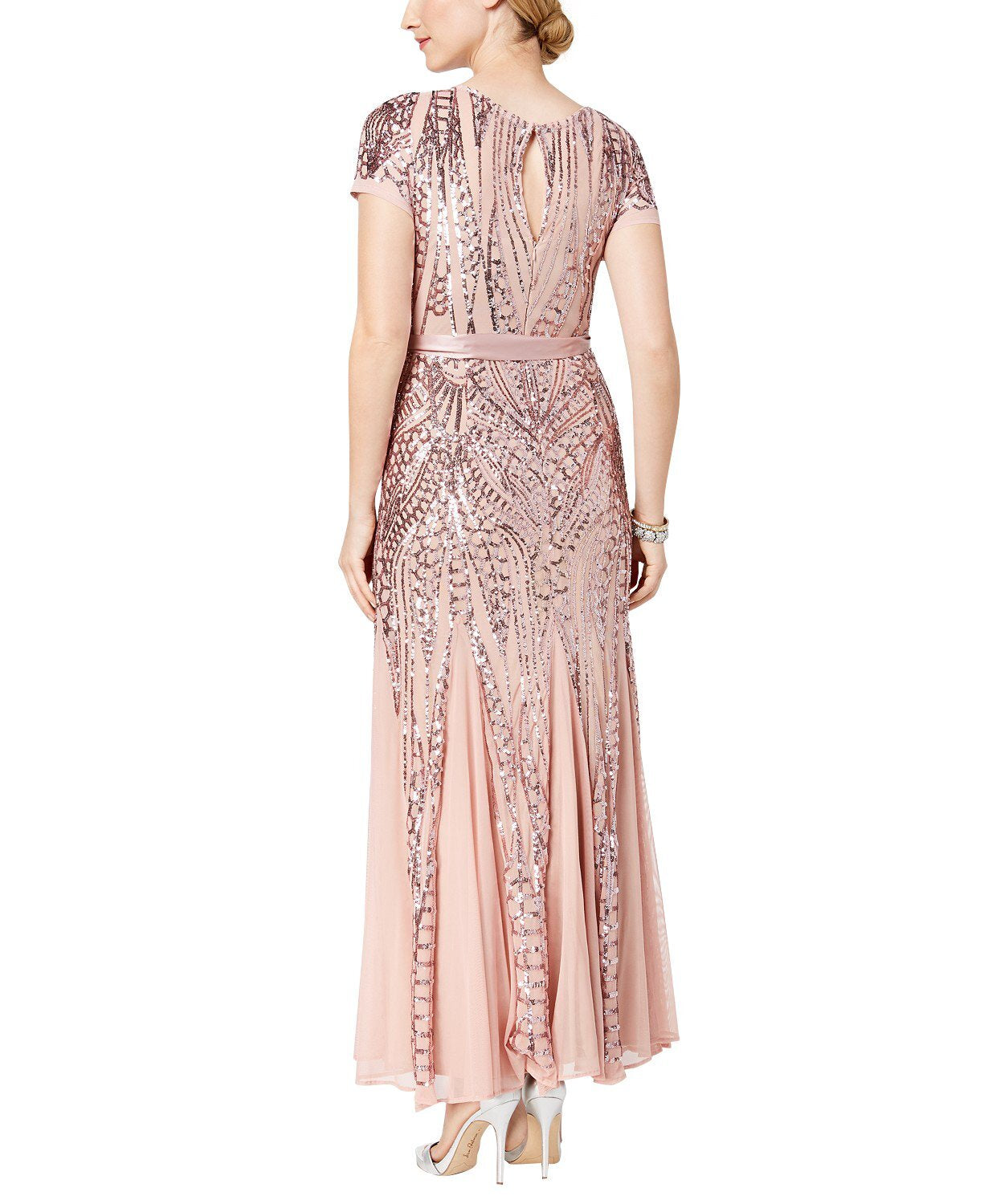 R&m richards embroidered hot sale sequin panel gown